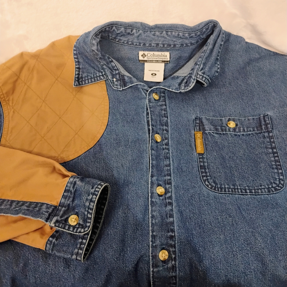 Vtg Columbia Denim Hunting Medium Shirt  Shooting Outdoor Long Sleeve READ D